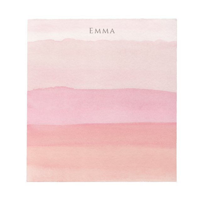 Modern Pink and and Peach Watercolor Layered Ombre Notepad (Front)