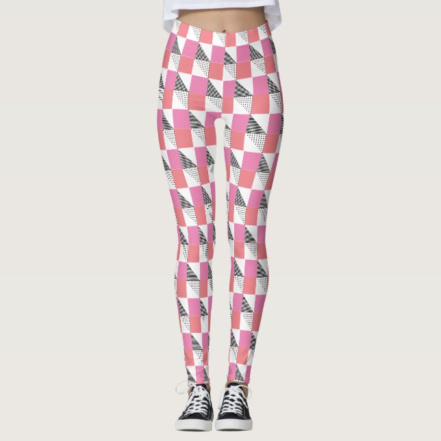 modern pink and black aesthetic pattern leggings (Front)