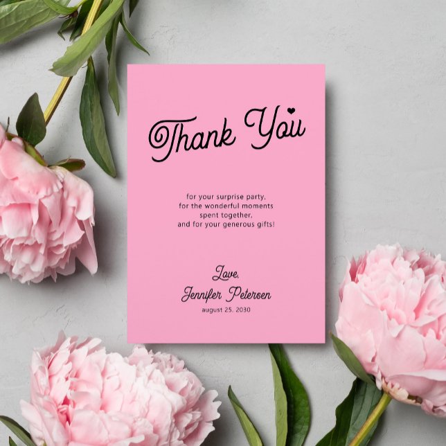 Modern pink and black birthday thank you card (Creator Uploaded)