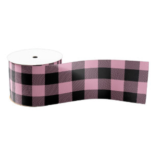 Modern Pink and Black Buffalo Plaid Grosgrain Ribbon
