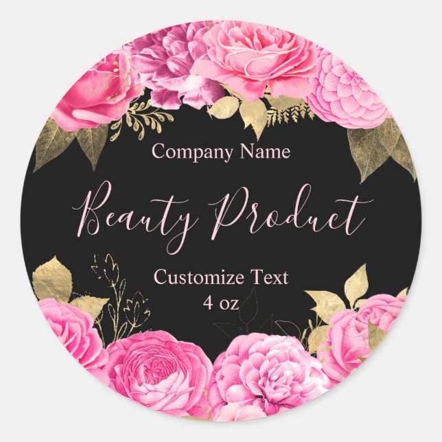 Modern Pink and Black Floral Beauty Cosmetic Spa Classic Round Sticker (Front)
