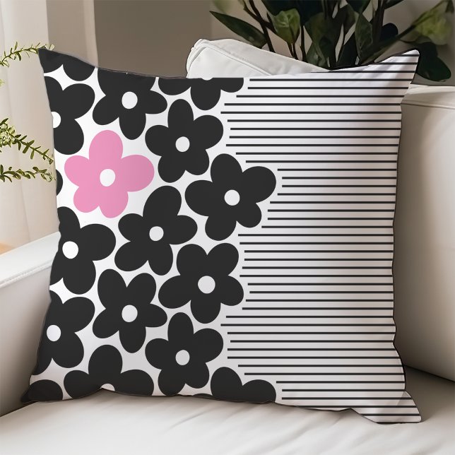 Modern Pink and Black Floral Dorm Room Cushion (Creator Uploaded)