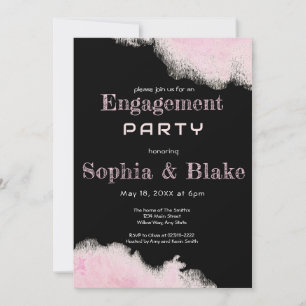 Modern Pink and Black Fun Engagement Party Invitation