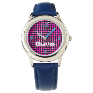 Modern Pink and Black Pop Art Personalised Watch