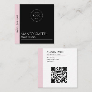 Modern Pink and Black QR Logo Beauty Square Business Card