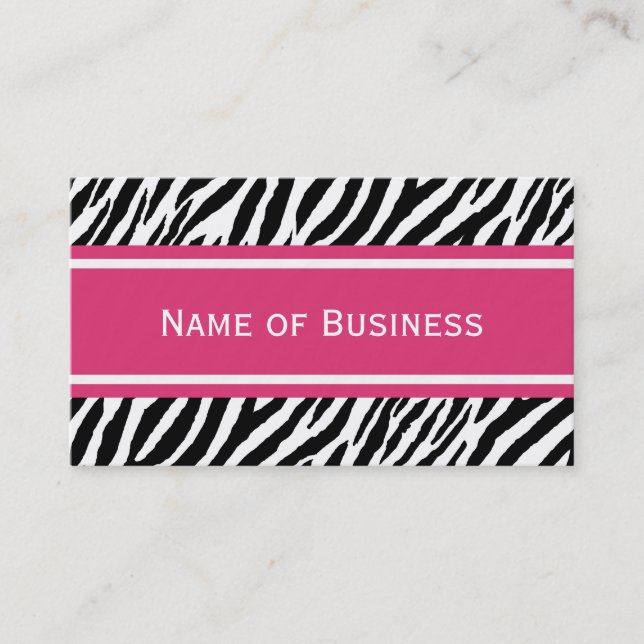 Modern Pink and Black Zebra Stripes Contact Business Card (Front)
