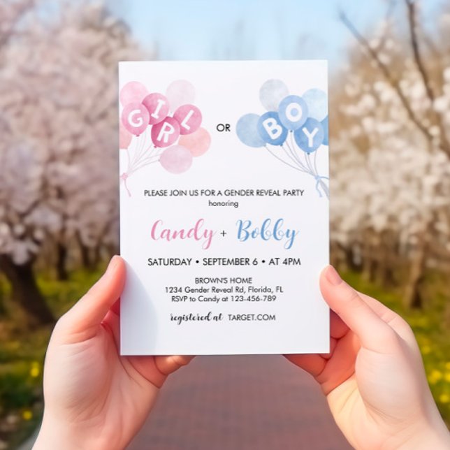 Modern Pink and Blue Balloons Gender Reveal Invitation (Creator Uploaded)