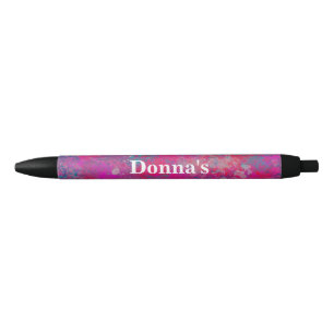Modern Pink and Blue Cascade of Colour Abstract Black Ink Pen