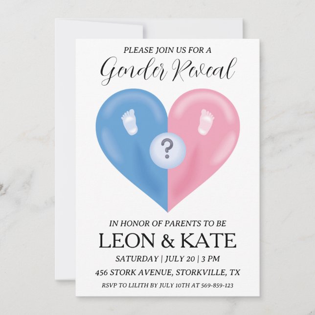 modern pink and blue gender reveal invitations (Front)
