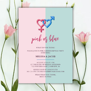  Modern Pink And Blue Gender Reveal Party Invitation