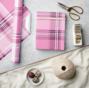 Modern Pink And Blue Plaid Wrapping Paper
