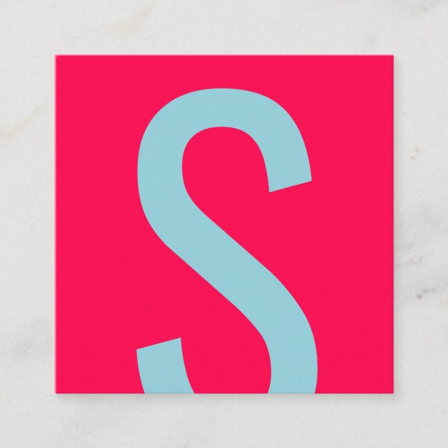 Modern pink and blue unique bold monogram initial square business card (Front)