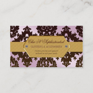 Modern Pink and Brown Damask Business Card