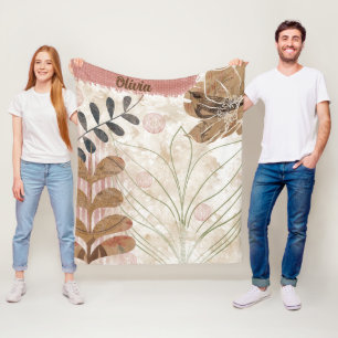 Modern Pink and Brown Leaf Custom Design Fleece Blanket