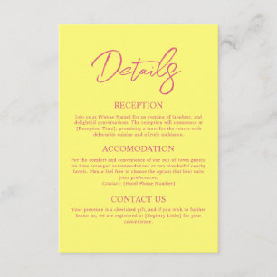 Modern Pink and Butter Yellow Wedding Details Enclosure Card
