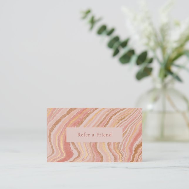 Modern Pink and Gold Abstract Elegant Referral Card (Standing Front)