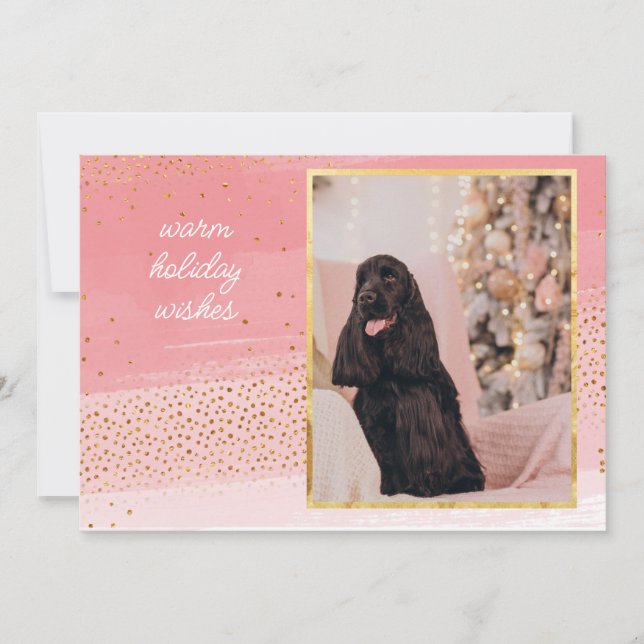 Modern Pink and Gold Christmas Photo Card (Front)