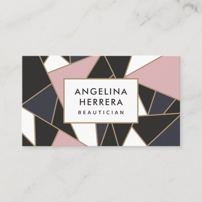 Modern pink and gold geometric colour block mosaic business card (Front)
