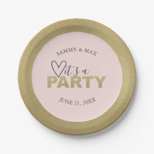 Modern Pink and Gold Girly Heart Party Paper Plate