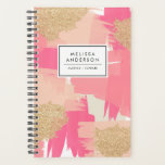 Modern Pink and Gold Glitter Abstract Pattern Planner<br><div class="desc">Feminine and trendy custom planner featuring a pink brush pattern with gold glitter accents. Personalise by adding your name or short phrase. This modern abstract planner will be perfect as a personalised gift. Matching items are available.</div>