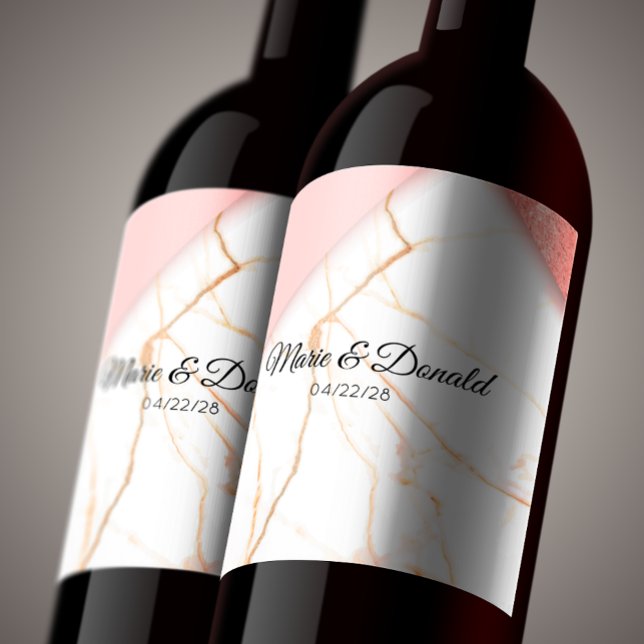 Modern Pink and Gold Glitter Marble Wine Label (Creator Uploaded)