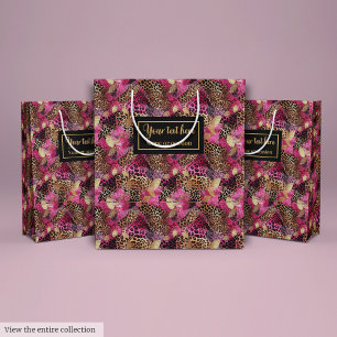 Modern pink and gold leopard skin gift wrap medium gift bag