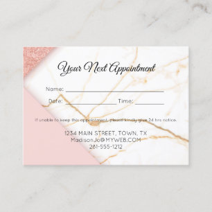 Modern Pink and Gold Marble Appointment Card