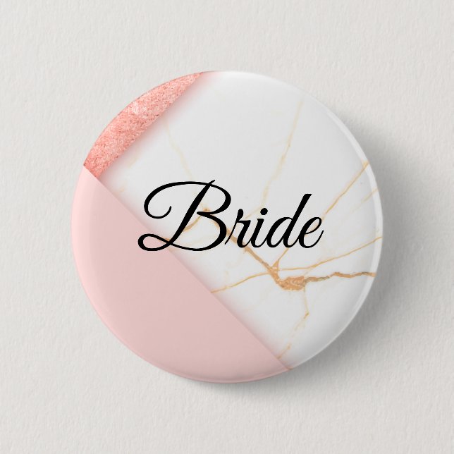 Modern Pink and Gold Marble Bride 6 Cm Round Badge (Front)