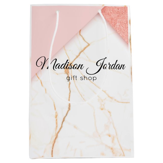 Modern Pink and Gold Marble Custom Medium Gift Bag (Front)