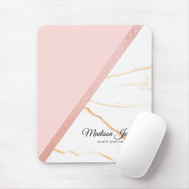 Modern Pink and Gold Marble Glitter Mouse Pad (With Mouse)