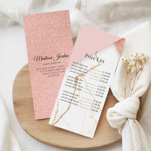 Modern Pink and Gold Marble Pricing Rack Card (Creator Uploaded)