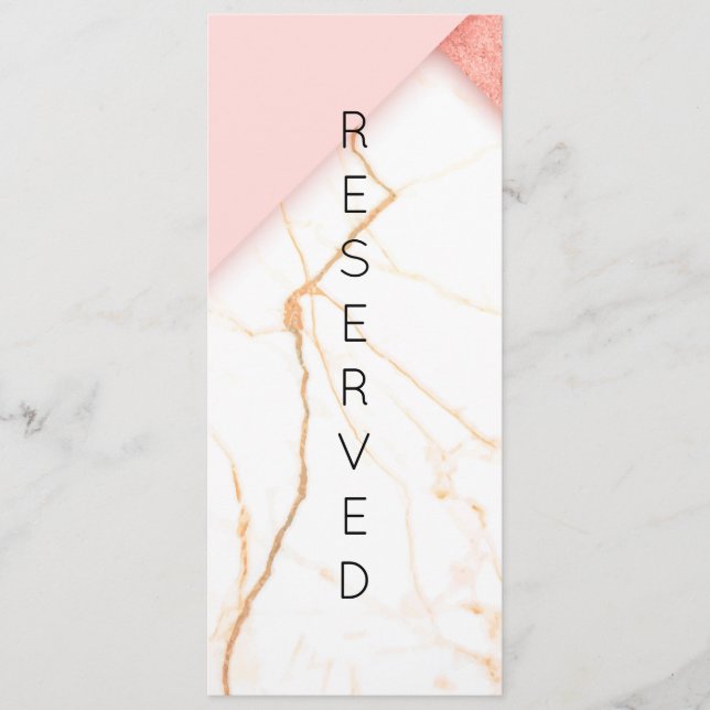 Modern Pink and Gold Marble Reserved Chair Sign Menu (Front)
