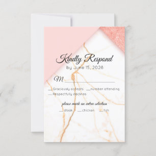 Modern Pink and Gold Marble RSVP Card