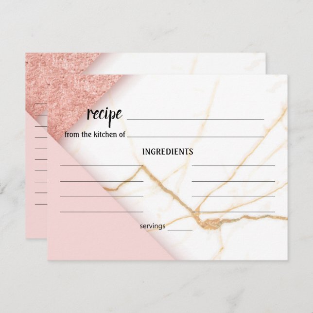 Modern Pink and Gold Marble Wedding Recipe Card (Front/Back)