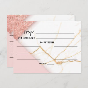 Modern Pink and Gold Marble Wedding Recipe Card