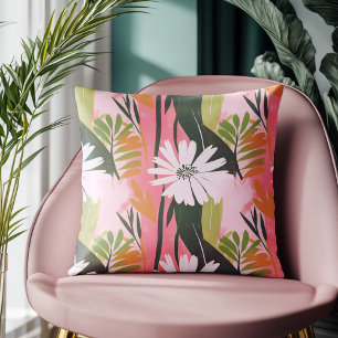 Modern Pink and Green Abstract Floral Pattern Cushion
