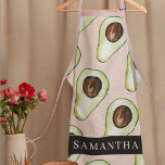 Modern  Pink And Green Avocado Pattern With Name Apron<br><div class="desc">Modern  Pink And Green Avocado Pattern With Name</div>