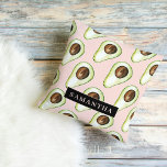 Modern  Pink And Green Avocado Pattern With Name Cushion<br><div class="desc">Modern  Pink And Green Avocado Pattern With Name</div>