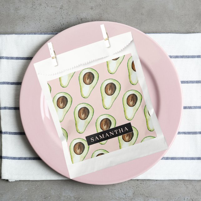 Modern  Pink And Green Avocado Pattern With Name Favour Bags (Creator Uploaded)