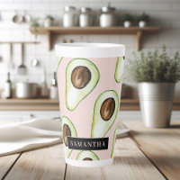 Modern  Pink And Green Avocado Pattern With Name