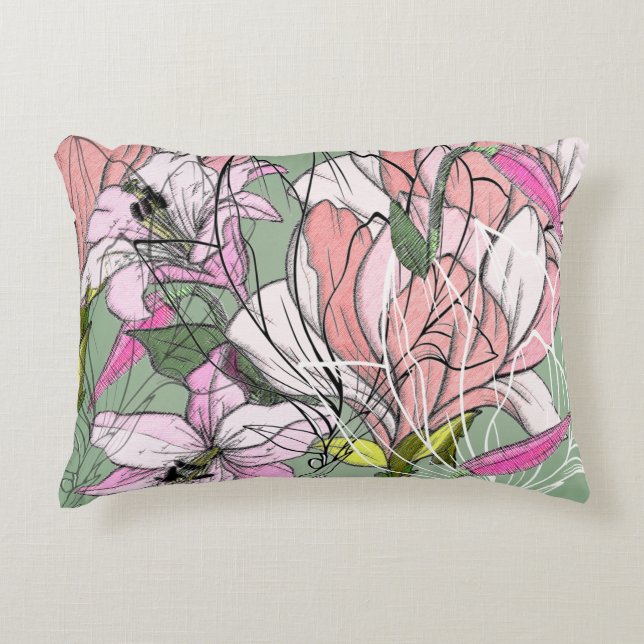 Modern Pink And Green Botanical Pattern Decorative Cushion (Front)