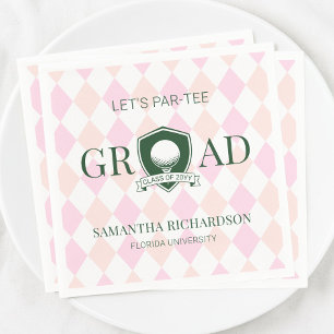 Modern Pink and Green Cute Preppy Golf Graduation Napkin