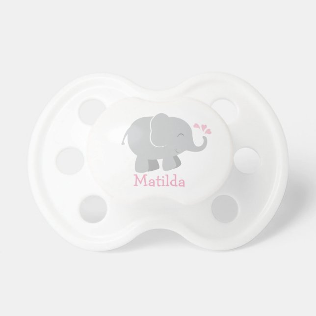 Modern Pink and Grey Elephant Custom Monogram Dummy (Front)
