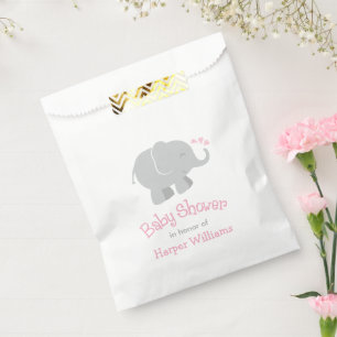 Modern Pink and Grey Elephant Girl Baby Shower Favour Bags