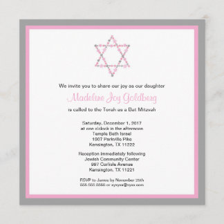 Modern Pink and Grey Floral Bat Mitzvah Invite