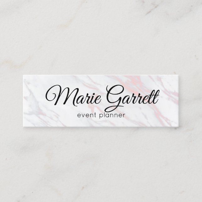 Modern Pink and Grey Marble Mini Business Card (Front)