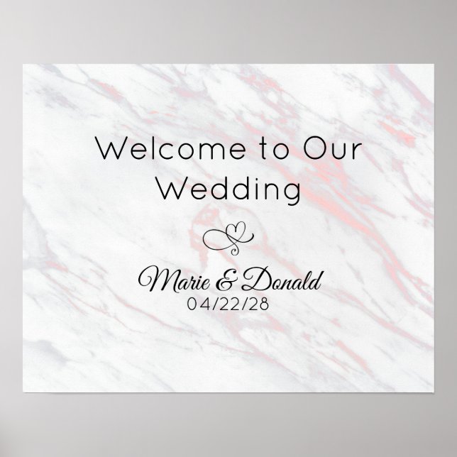 Modern Pink and Grey Marble Wedding Poster (Front)