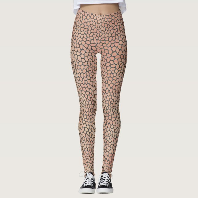 Modern Pink and Grey Mosaic Animal Print Leggings (Front)