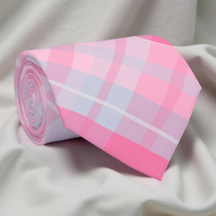 Modern Pink And Grey Plaid Tartan Pattern Tie