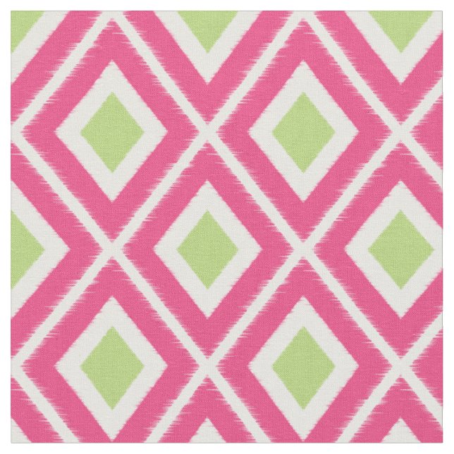 Modern Pink and Lime Green Ikat Pattern Fabric (Close Up)